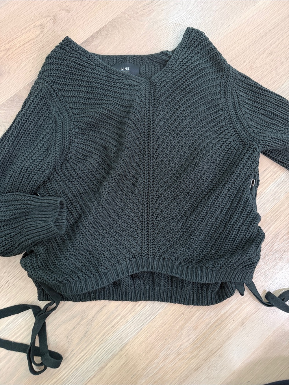 LINE Green Side Lace Up Chunky Knit Cotton Cashmere Blend Sweater Size Small